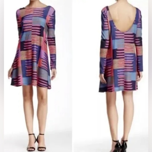 Mara Hoffman Long Sleeve Pink Connector Print Dress Scoop Back Swing Dots Art - Picture 2 of 13